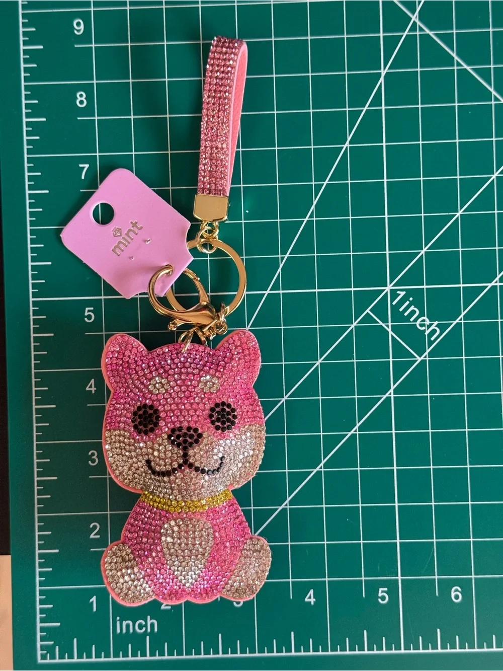 Mint Rhinestone Shiba Inu Dog Keychain Bag Charm NWT Red